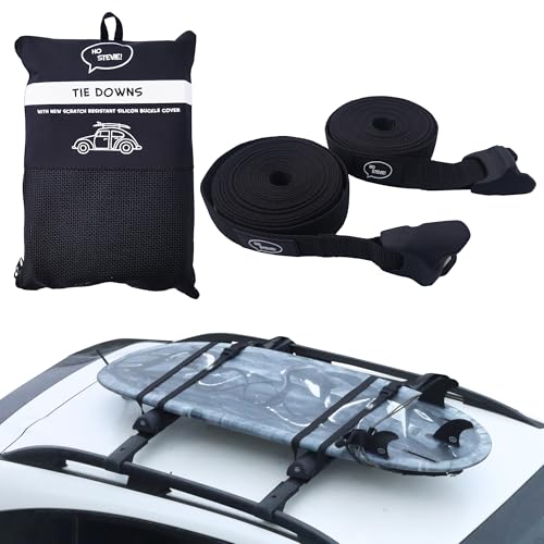 Ho Stevie! Surfboard Tie Down Straps (Pair) for Roof Rack Crossbars - Easy to Use - 'No Scratch' Silicone Buckle Covers Prevent Damage