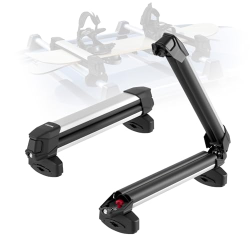 VEVOR Ski & Snowboard Roof Rack, Carry up to 4 Pairs of Skis or 2 Snowboards, 2 PCS Aluminum Universal Car Roof Rack Top Holder with Lock & Rubber Padding, Carrier for Fishing Rod, Fit Most Crossbars