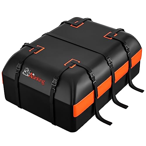 Asinking Car Rooftop Cargo Carrier Bag, 20 Cubic Feet Waterproof Heavy Duty Car Roof Bag for All Vehicle with/Without Racks - Anti-Slip Mat, 6 Door Hooks, Storage Bag, 2 Extra Straps, Luggage Lock