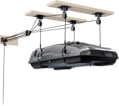Cargo Box Ceiling Storage Hoist,180lbs Pulley System for Overhead Garage Ceiling Storage, Heavy Duty Pulley Lift System for Roof Cargo Box, Garage Hoist Fits 8-16ft