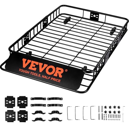 VEVOR Roof Rack Cargo Basket, 64" x 39" x 6" Rooftop Cargo Carrier with Extension, Heavy-Duty Steel 200 LBS Capacity Universal Roof Rack Basket, Luggage Holder for SUV, Truck
