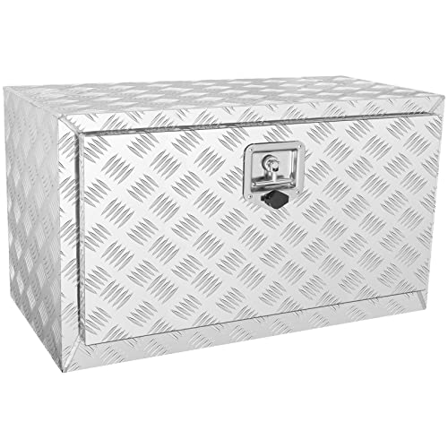 VEVOR Underbody Truck Box, 30"×17"×18" Pickup Storage Box, Heavy Duty Aluminum Diamond Plate Tool Box with Lock and Keys, Waterproof Trailer Storage Box with T-Handle Latch for Truck, Van, Trailer